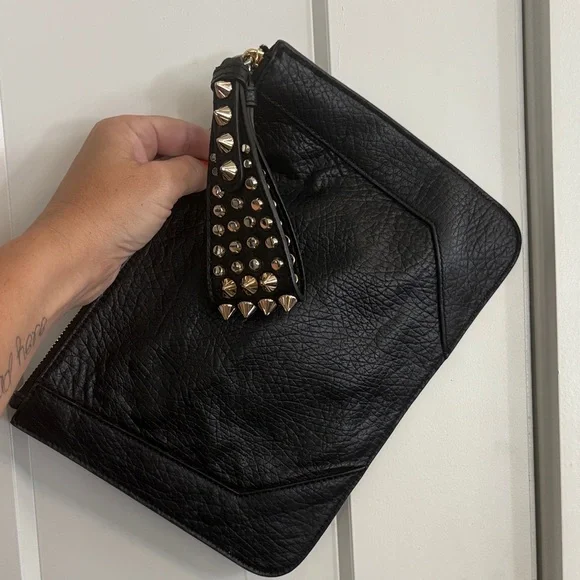 Rebecca Minkoff Black Leather Clutch Wristlet with Studded Strap - Picture 2 of 4